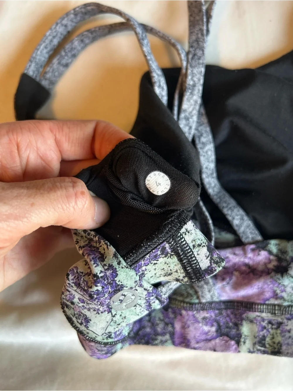 lululemon athletica Purple, Black & Mint Printed Strappy Sports Bra